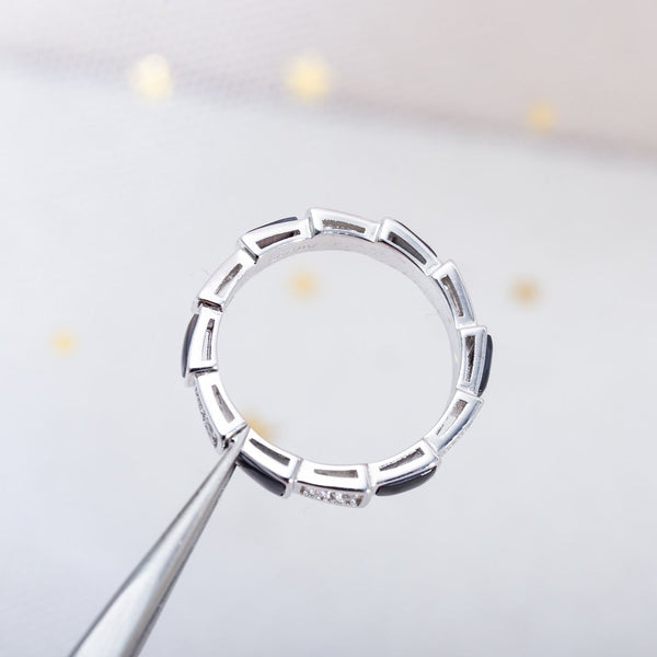 SERPENTI RING SILVER DIAMOND BLACK MOP 3MM
