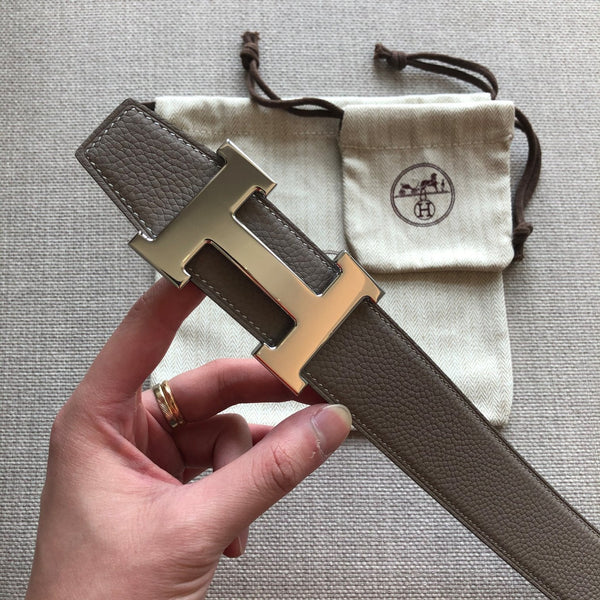 H CONTANCE BELT 38MM BLACK GREY LEATHER