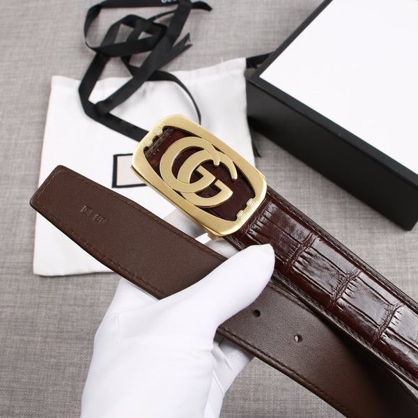 G BELT GOLD BUCKLE CROCODILE POLISHED BROWN 3.8CM