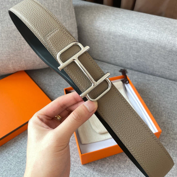 3.8CM BELT H REVERSIBLE BLACK GREY LEATHER
