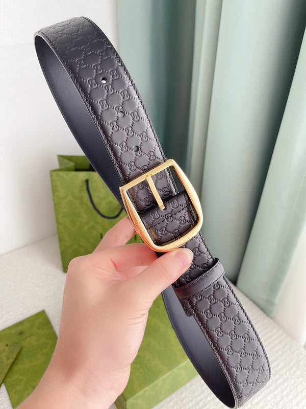 GC BELT GOLD BUCKLE EMBOSSED LEATHER 4.0CM