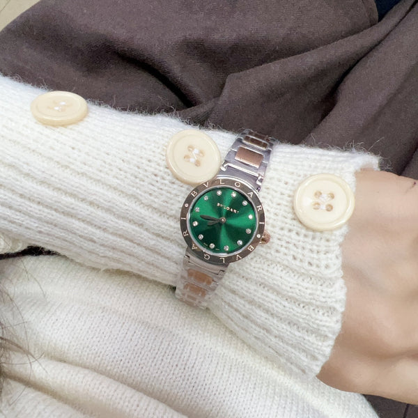 BVL QUARTZ 26MM PINK GOLD STEEL GREEN DIAL