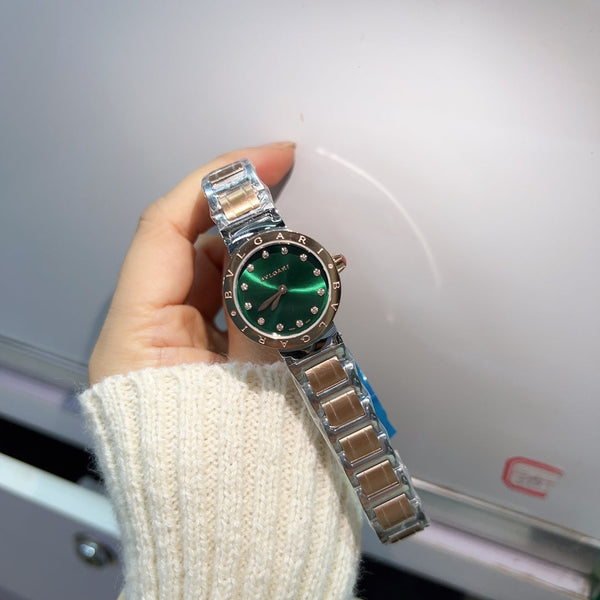 BVL QUARTZ 26MM PINK GOLD STEEL GREEN DIAL