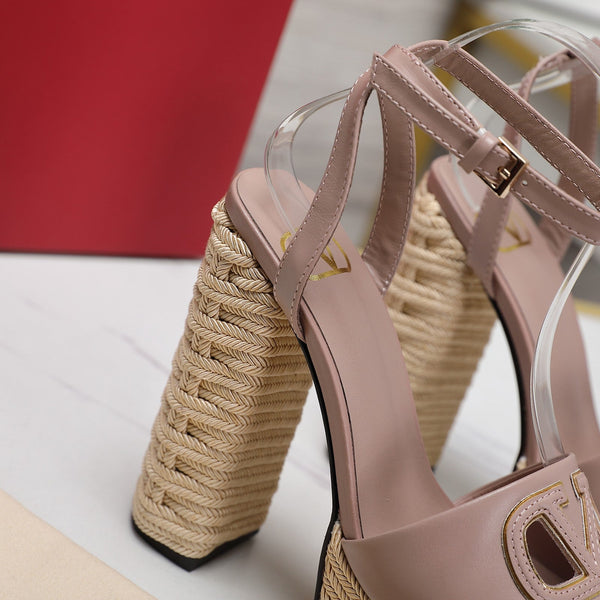 VL High-Heeled Flatform Sandals 13mm In Pinky Nude Cowhide 456381