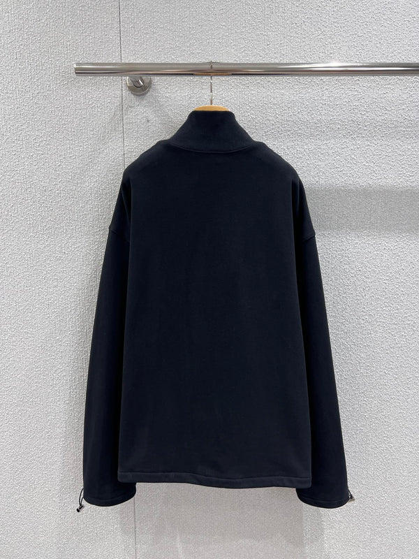 Miumiu 25FW Micro-logo Embroidered Half-zip Sweatshirt Black Cotton