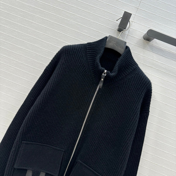 HM 25S Zipped Jacket H Leather Pockets in Black Cashmere 305011
