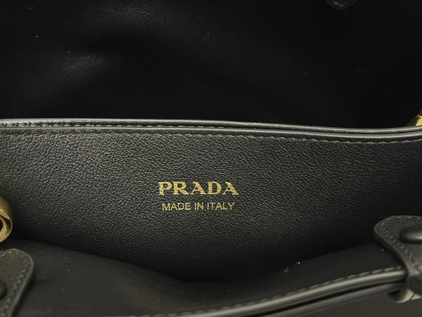 Pra 1BA418 Small Shopping Double Bag 28cm Black Cowhide 267523