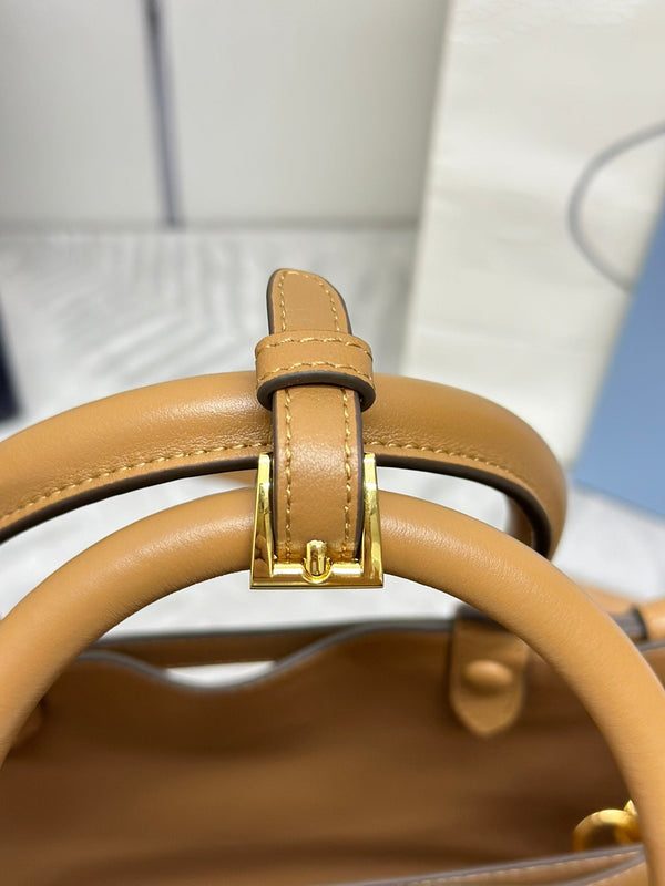 Pra 1BA418 Small Shopping Double Bag 28cm Brown Cowhide 267514