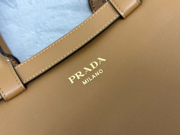 Pra 1BA418 Small Shopping Double Bag 28cm Brown Cowhide 267514