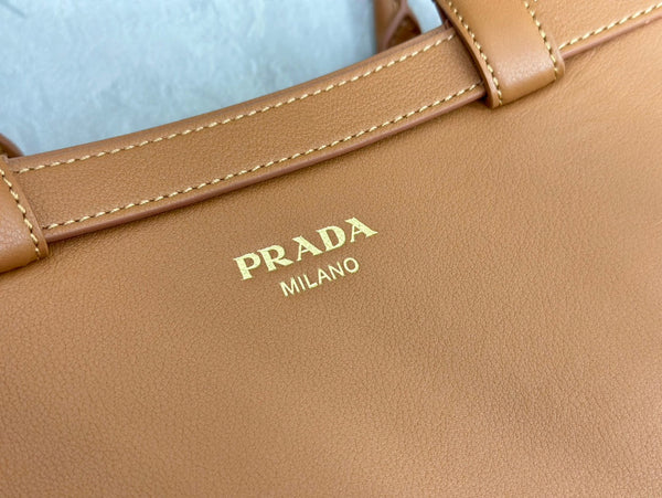 Pra 1BA417 Large Handbag 35cm Brown Calfskin 267494