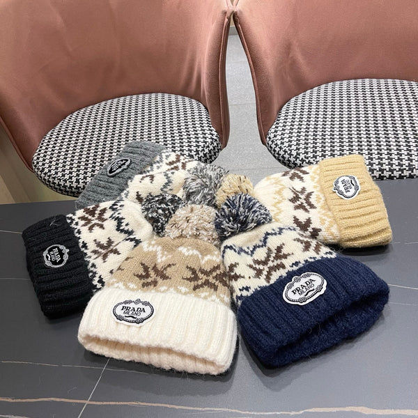 PRA 25 FAIR ISLE JACQUARD WOOL KNITTED BLUE HAT 822426