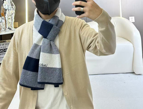 LV 180cm Knitted Cashmere Classic Striped Weave Scarf 839489