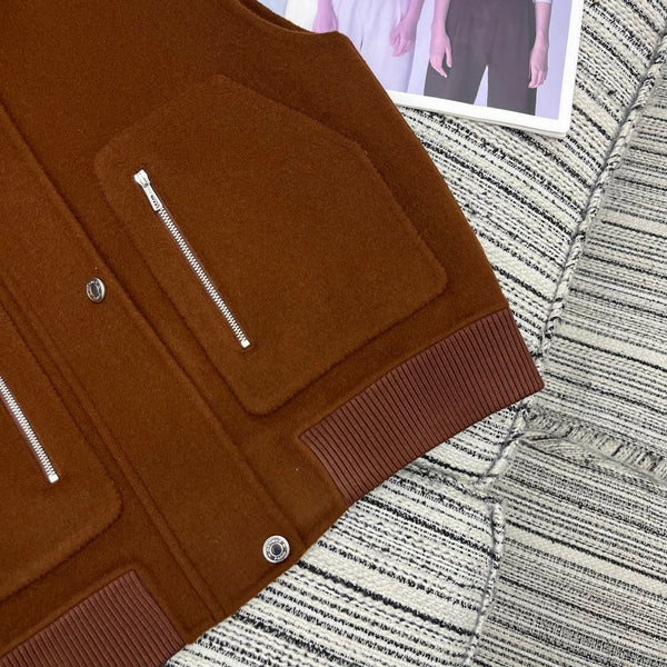 HM Stand-Up Collar Double-Faced Cashmere Brown Vest