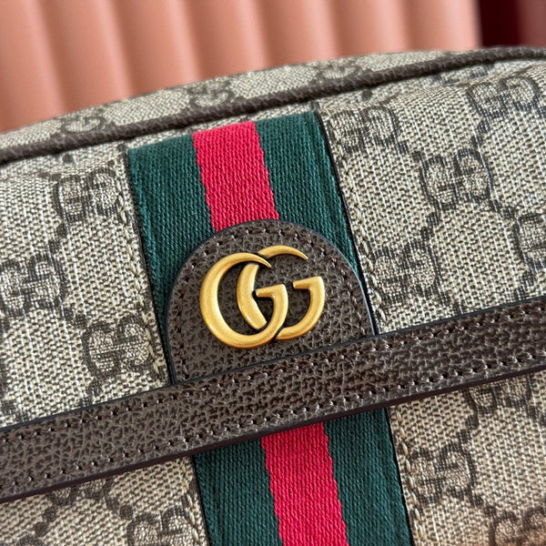 GG Ophidia GG Mini Handbag 20cm Grey and Brown Supreme Canvas