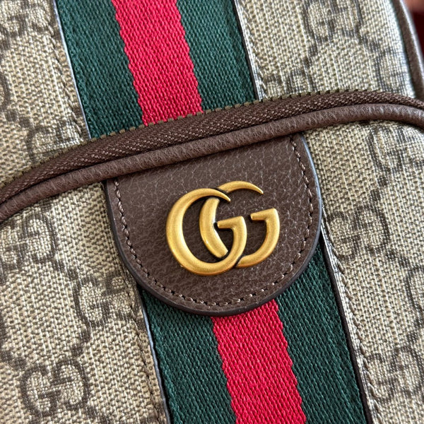 GG Ophidia GG Mini Handbag 12cm Grey and Brown Supreme Canvas