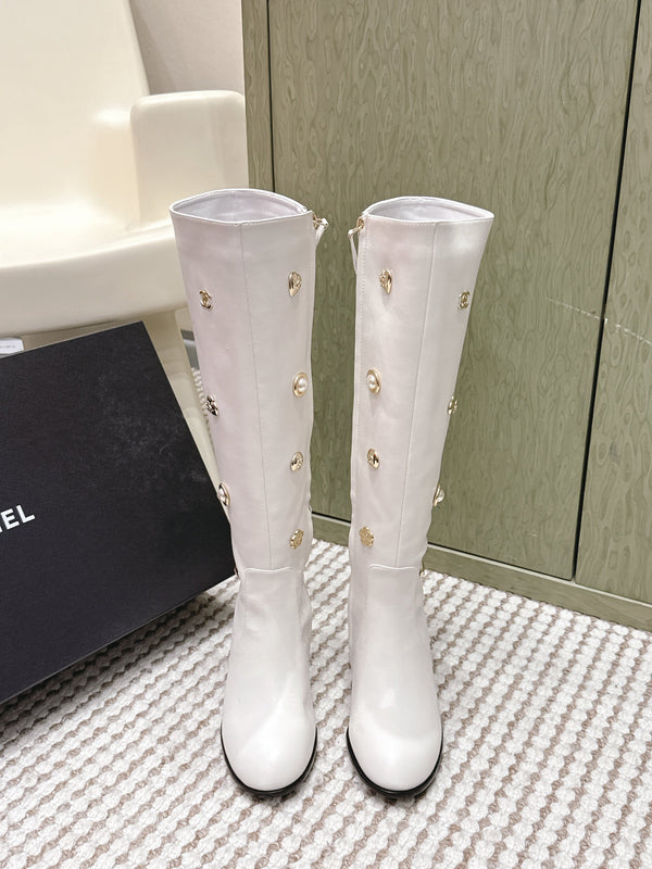 Chanel Riding Boots White Lambskin 567791