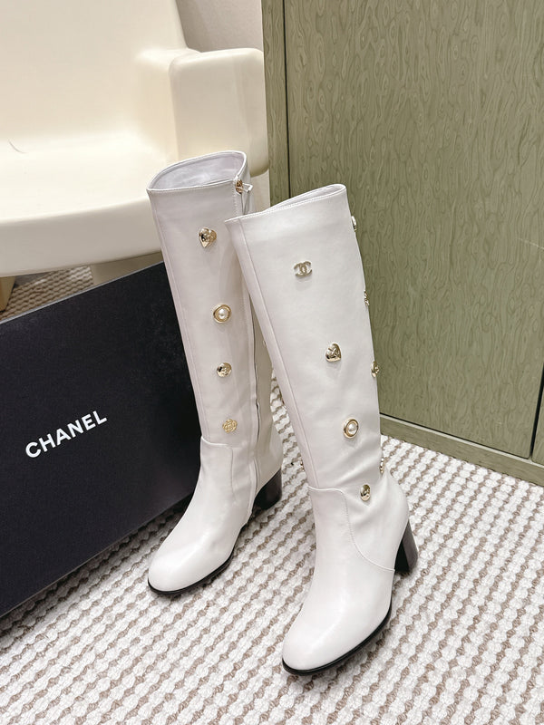 Chanel Riding Boots White Lambskin 567791