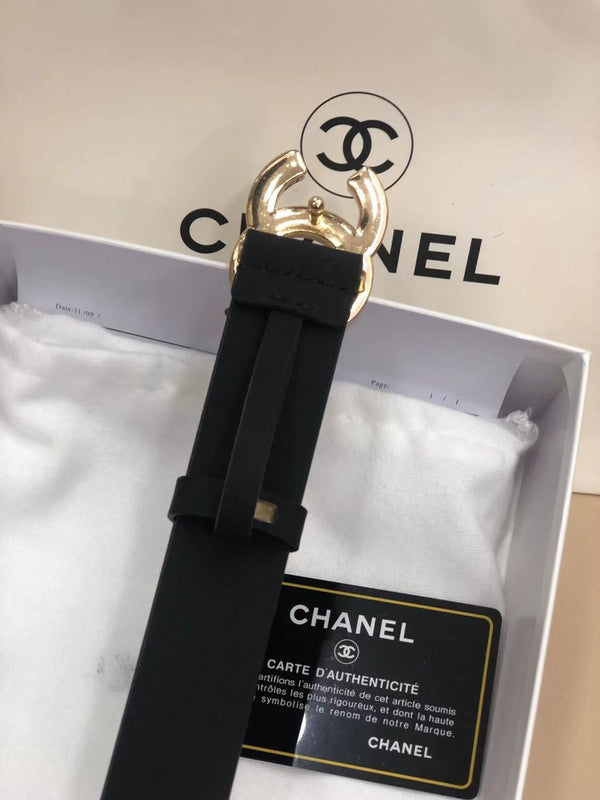 CC Classic Clasp Black Gold Buckle Calfskin Belt 614065