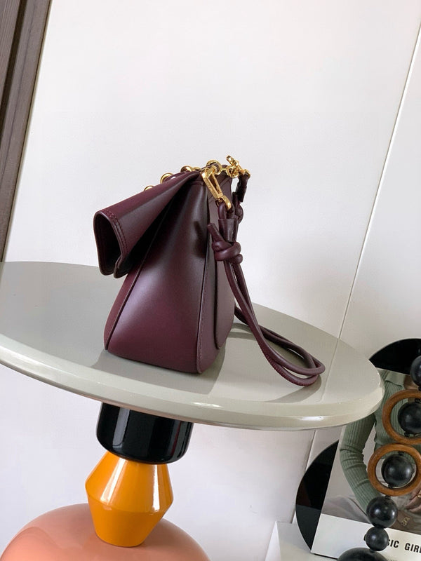 Loewe Ola Handbag Medium 26cm in Burgundy Silver Calfskin 274222