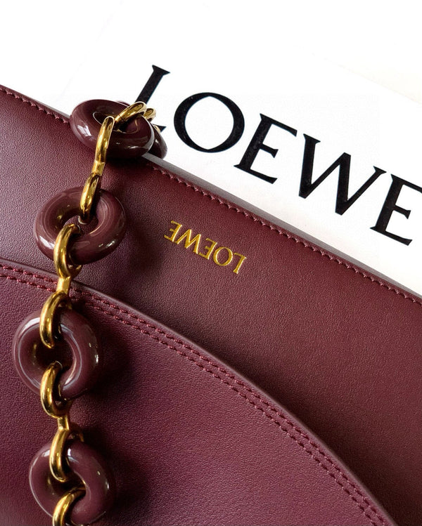 Loewe Ola Handbag Medium 26cm in Burgundy Silver Calfskin 274222