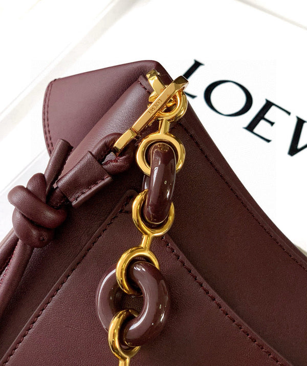 Loewe Ola Handbag Medium 26cm in Burgundy Silver Calfskin 274222