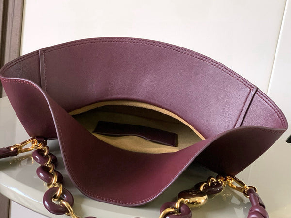 Loewe Ola Handbag Medium 26cm in Burgundy Silver Calfskin 274222