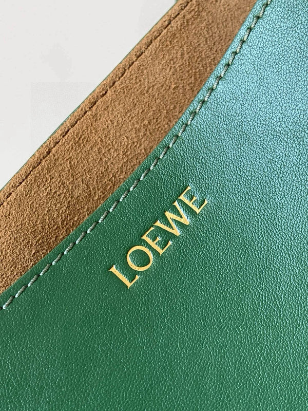 LOE 31 Medium Puzzle Fold Tote In Amber Hunter Green Glossy Cowhide 274319