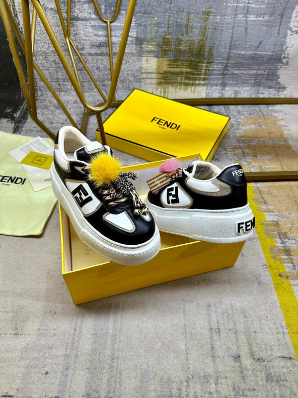 Fendi Match Lace-up Sneakers Black White Sheepskin 575414