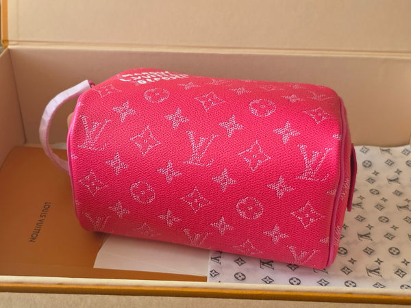 LV Dopp Kit Toilet Pouch Rose Red Monogram Canvas 274858