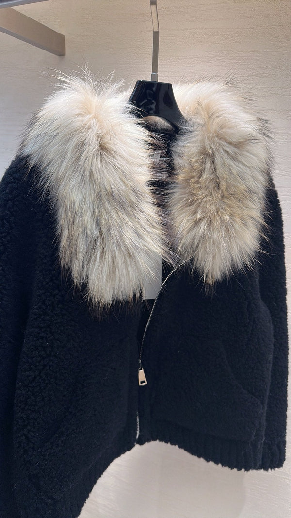 CELINE Shearling Black Coat 333249