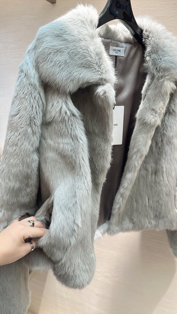 CELINE Rabbit Fur Coat Light Gray 333225