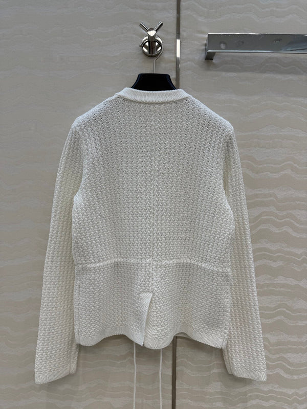 Chanel 26c Rhinestone Buckle Belt Cardigan White Wool 333715