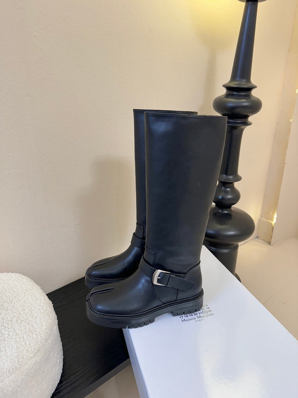 Maison Margiel 25AW New Split-Toe Rider Black Boots Sheepskin 580424