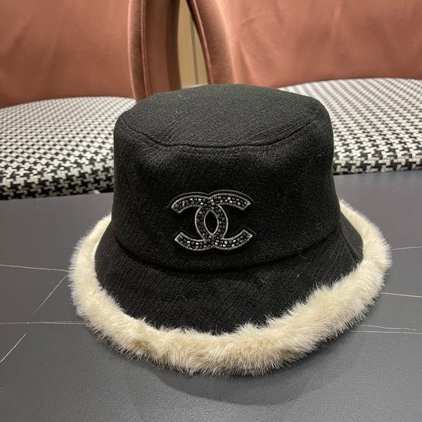 Chanel Korean Style Bucket Hat Black Plush Fleece 979918