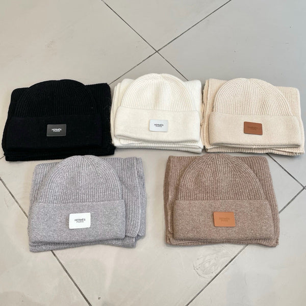 Hermes Classic Hat & Scalf Set Black Rabbit Fur 980201