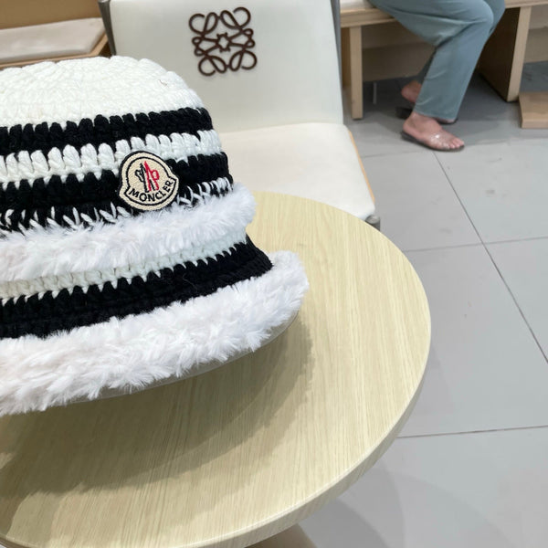 Moncler New Patchwork White Black Plush Bucket Hat 980317
