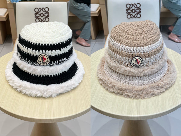 Moncler New Patchwork White Black Plush Bucket Hat 980317