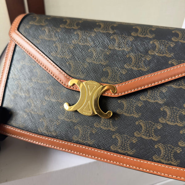 Celine New Large WOC Envelope Black Brown Bag in PVC Fabric with Leather 276284