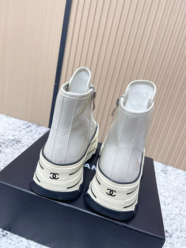 Chanel Platform High-Top Casual Light Blue Sneakers in Cowhide 591370