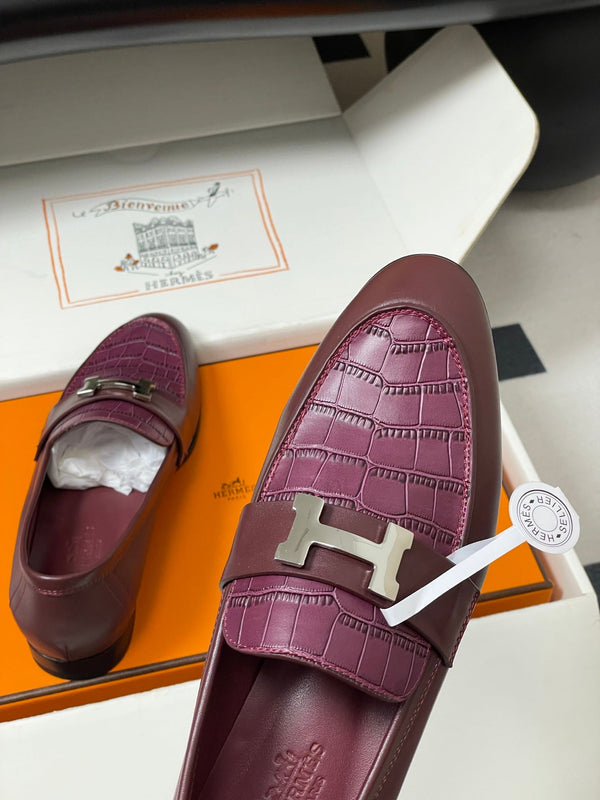 HM Paris Loafers Burgundy in Calfskin 594333