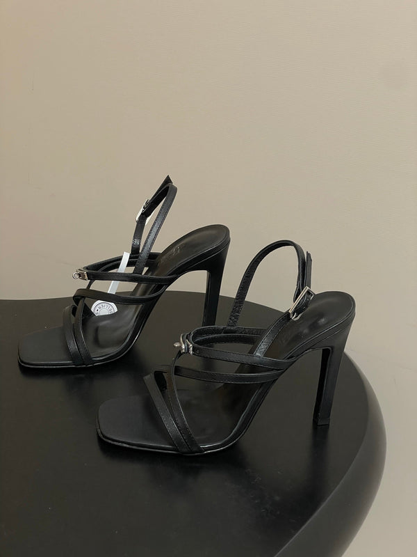 HM Muse Sandal 100 Black in Calfskin 593812