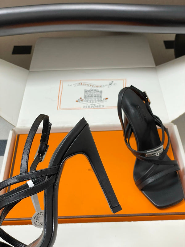HM Muse Sandal 100 Black in Calfskin 593812