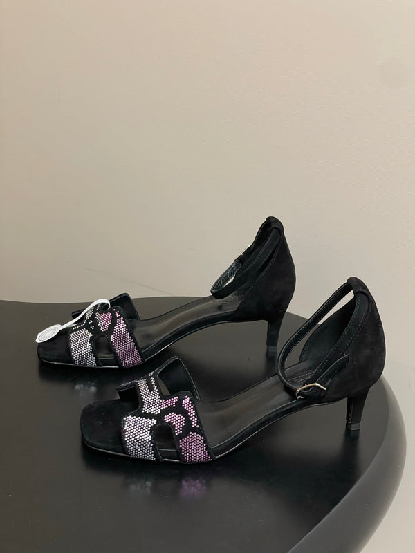 HM Joy Sandal 40 Black Pink in Suede 593808