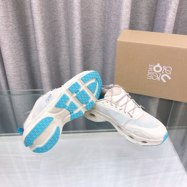 Loewe x on Angpao Couple Running Sneakers White Blue Nylon Calfskin 597426
