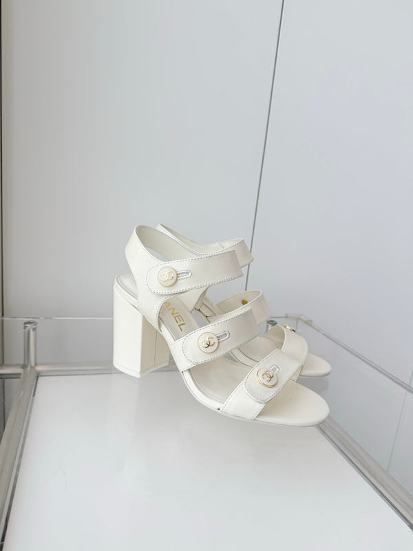 Chanel 26 Turnlock 80 White Sandal Heels in Lambskin 597406