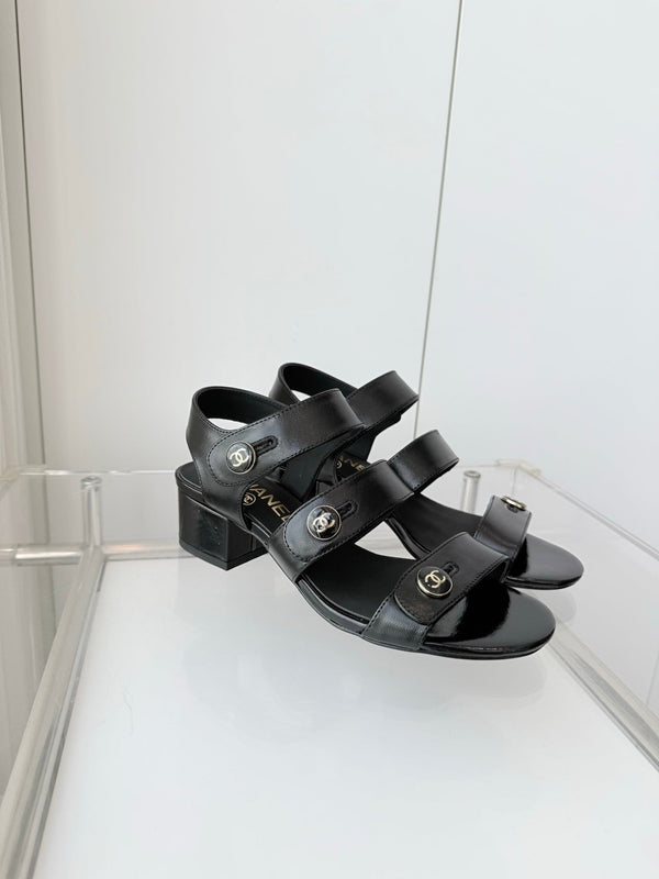 Chanel 26 Turnlock 40 Black Sandal Heels in Lambskin 597403