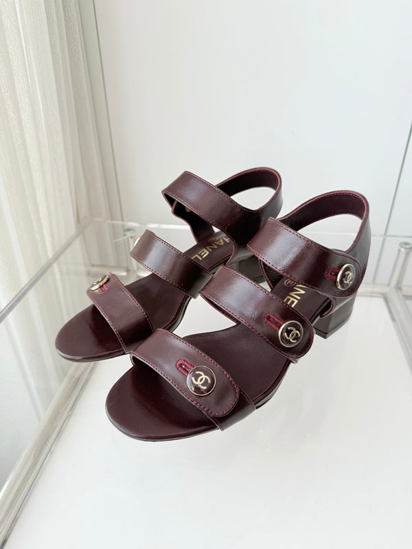 Chanel 26 Turnlock 40 Burgundy Sandal Heels in Lambskin 597400