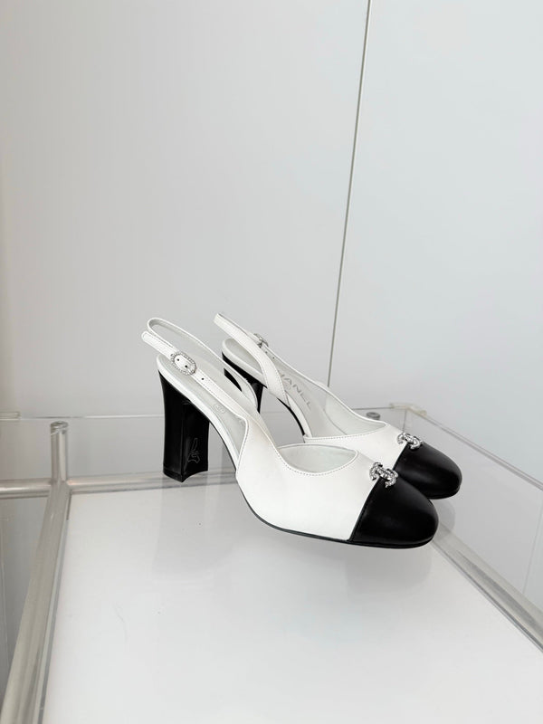 Chanel 26 High Heels Black White 90 in Lambskin 597387