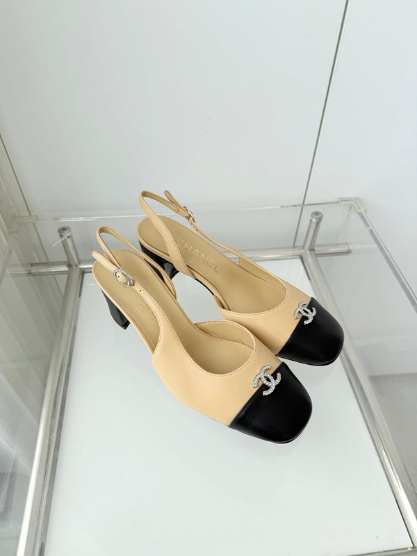 Chanel 26 High Heels Beige Black 50 in Lambskin 597332