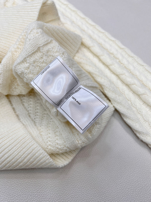 Chanel Cable Knit Crew Neck Cardigan White in Wool 799518